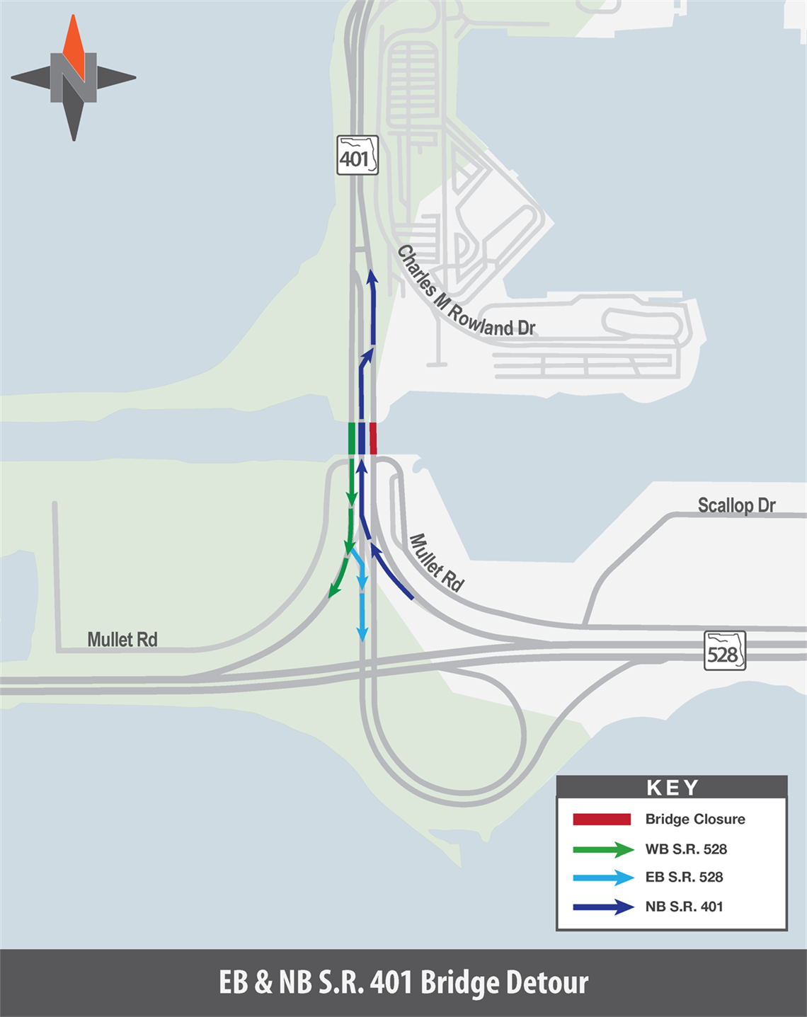 S.R. 401 at S.R. 528 Eastern Bridge Detour Map