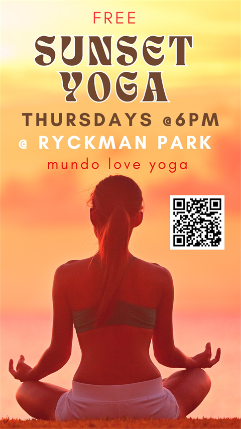 Sunset Yoga Thursdays at 6 pm in Ryckman Park