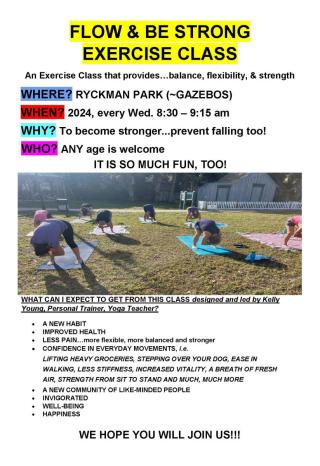 Flow and Be Strong Exercise Class flyer