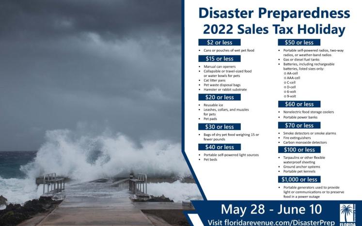 Disaster Preparedness Sales Tax Holiday May 28 - June 10, 2022