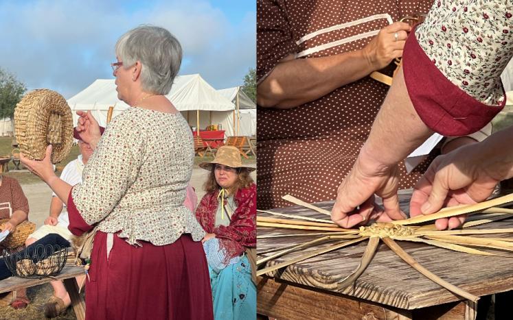 Dr. Marcie Adkins demonstrating a traditional basket weaving technique.