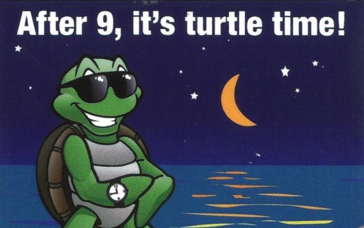After 9, it's turtle time! Close curtains & blinds or turn off lights